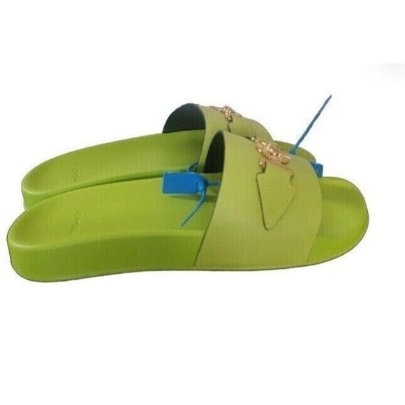 NEW Versace Gold MEDUSA HEAD Men Rubber Pool Slides Citron Green Size 10 main image 8